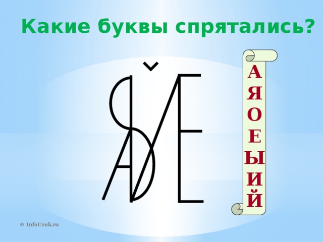 Какие буквы спрятались?  А Я О Е Ы И Й  © InfoUrok.ru