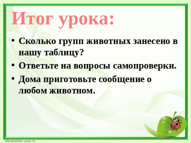 Итог урока: