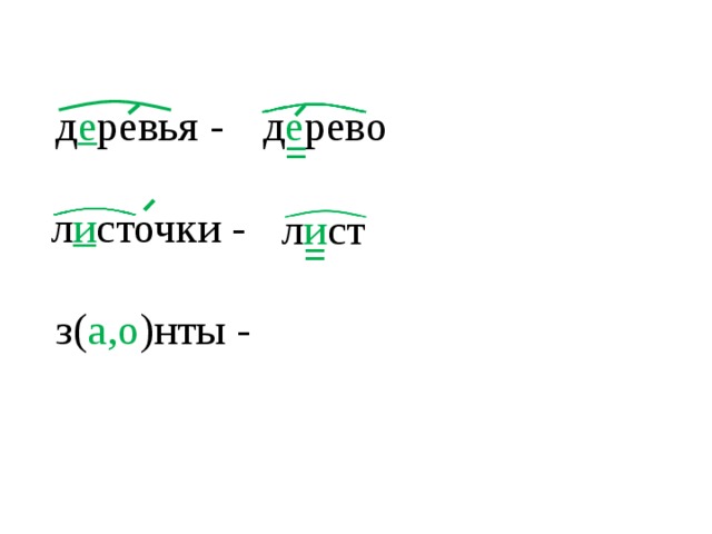 - - - д е рево д е ревья - = л и сточки - л и ст = з( а,о )нты -