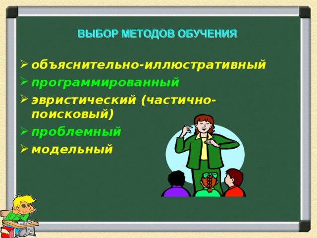 объяснительно-иллюстративный программированный эвристический (частично-поисковый) проблемный модельный