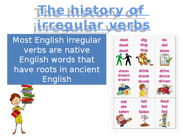 The history of irregular verbs Most English irregular verbs are native English words that have roots in ancient English