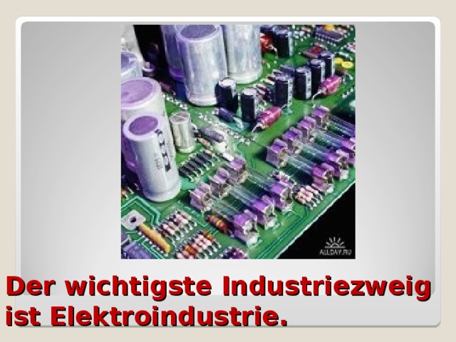 Der wichtigste Industriezweig ist Elektroindustrie.