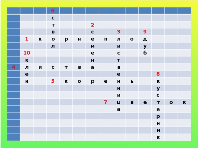                   6 с           т 1                 к в   10         о   2 к л   р 4         л       н     с   е               е и   м             н 3 п   с           е     т   л         н 5 в о 9             и     а д           к       с     о         т у             р б           в                       е             е       н                                 ь         н           8   и         7 к                 ц       у         а   в   с     е                   т         а       о   р     к   н         и           к      