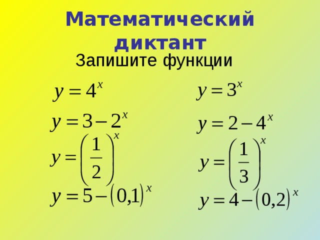 Математический диктант Запишите функции