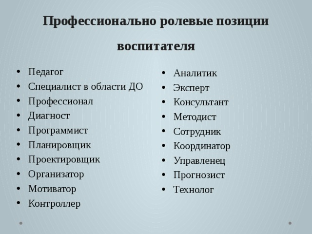 Профессионально ролевые позиции воспитателя