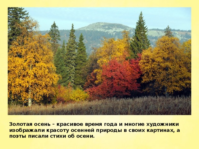 Золотая осень – красивое время года и многие художники изображали красоту осенней природы в своих картинах, а поэты писали стихи об осени.