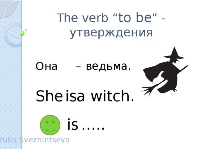 The verb “ to be ” - утверждения ведьма. – Она She a witch. is … .. is Yulia Svezhintseva