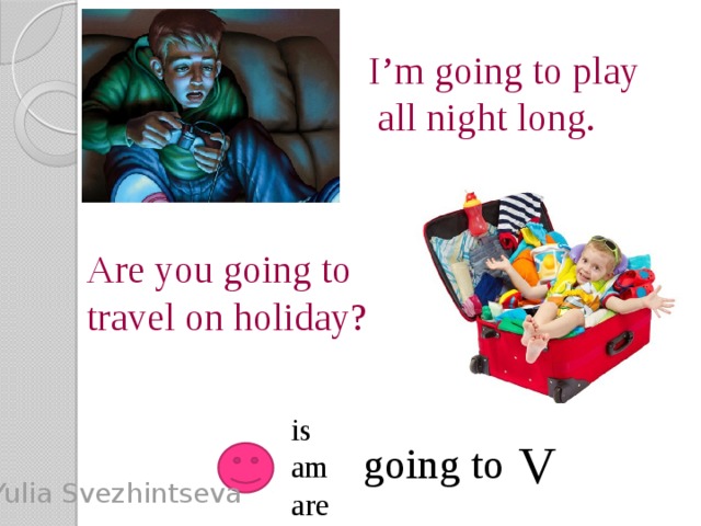 I’m going to play  all night long. Are you going to travel on holiday? is am are V going to Yulia Svezhintseva