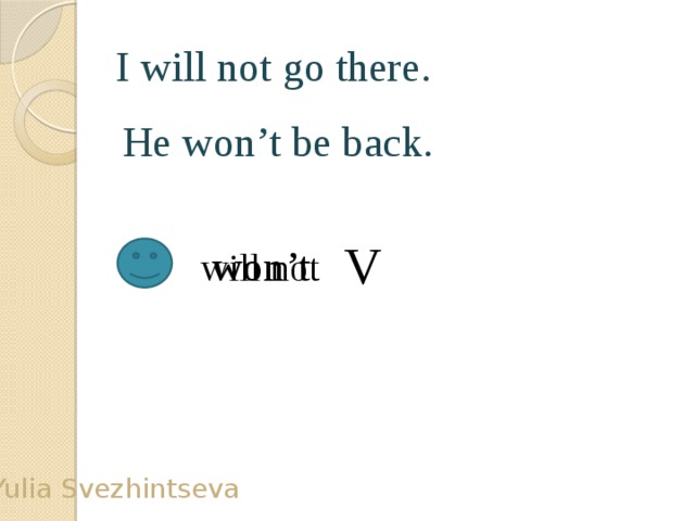 I will not go there. He won’t be back. V won’t will not Yulia Svezhintseva