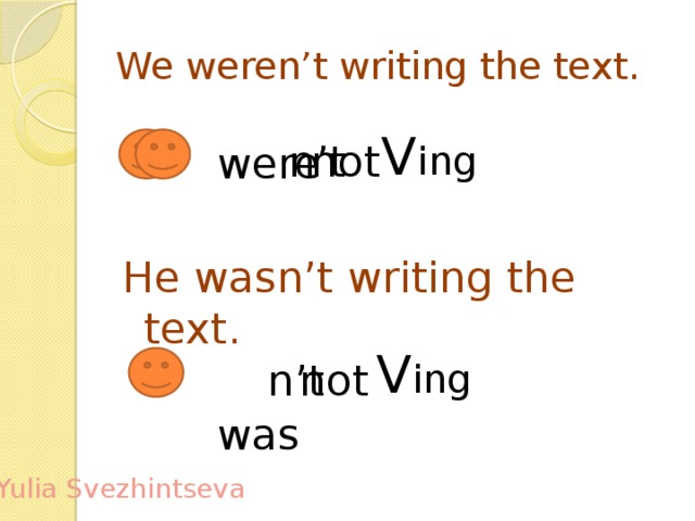 We weren’t writing the text.  were He wasn’t writing the text.  was V ing not n’t V ing not n’t Yulia Svezhintseva