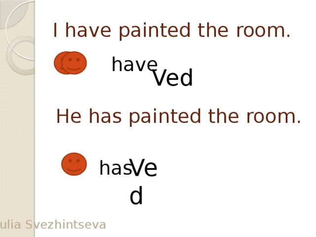I have painted the room.  have He has painted the room.  has Ved Ved Yulia Svezhintseva