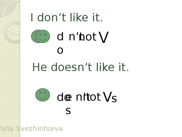 I don’t like it. V do n’t not He doesn’t like it.  do V not n’t es s Yulia Svezhintseva