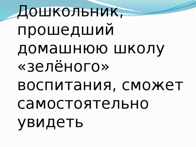 Дошкольник, прошедший домашнюю школу «зелёного» воспитания, сможет самостоятельно увидеть