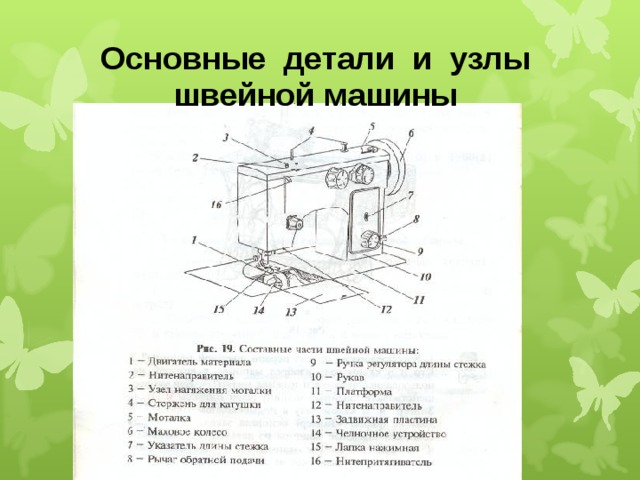 Основные детали и узлы швейной машины