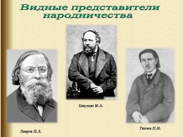 Бакунин М.А. Лавров П.Л. Ткачев П.Н.