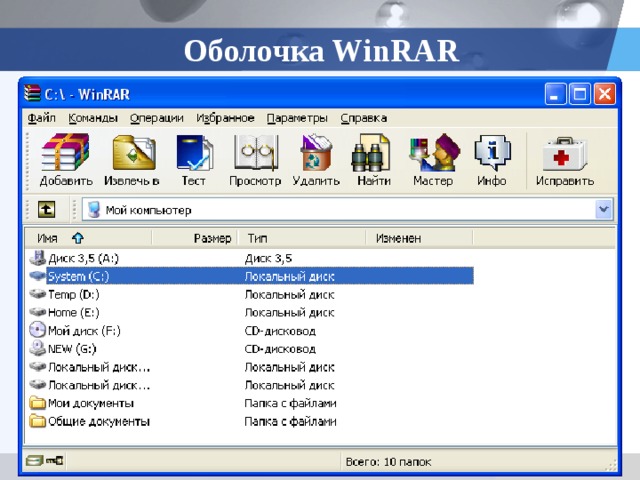 Оболочка WinRAR