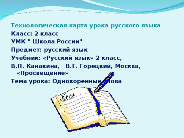 Технологическая карта урока русского языка Класс: 2 класс УМК 