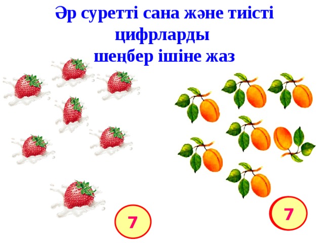 Әр суретті сана және тиісті цифрларды шеңбер ішіне жаз  7 7