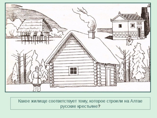 Какое жилище соответствует тому, которое строили на Алтае русские крестьяне ?