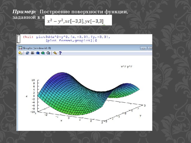 Пример: Построение поверхности функции, заданной в явном виде: