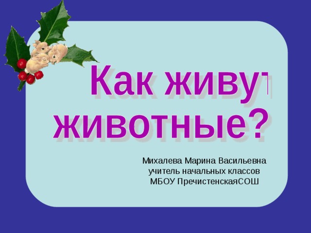 Михалева Марина Васильевна учитель начальных классов МБОУ ПречистенскаяСОШ
