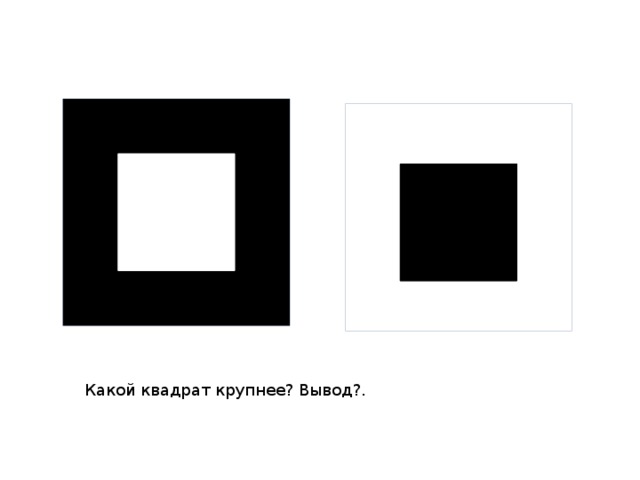 Черный и белые квадраты одинаковые. Какой квадрат крупнее? Вывод?.