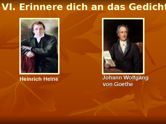 VI. Erinnere dich an das Gedicht   Johann Wolfgang  von Goethe Heinrich Heine