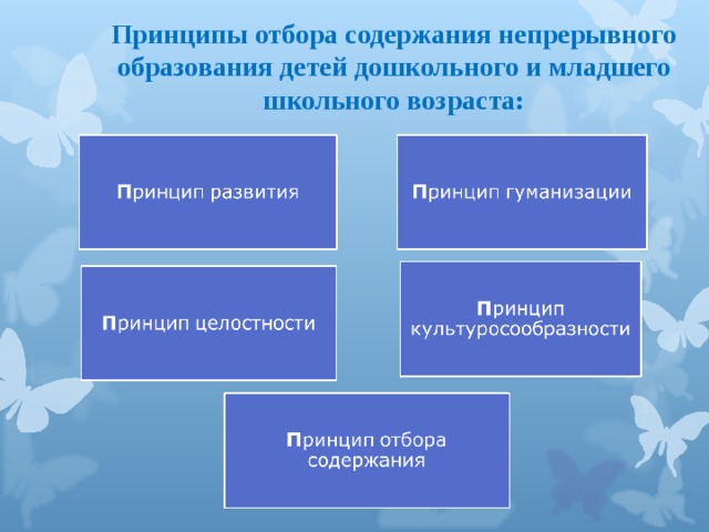 Принципы отбора содержания непрерывного образования детей дошкольного и младшего школьного возраста: