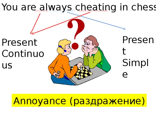 You are always cheating in chess! Present Simple Present Continuous Annoyance (раздражение)