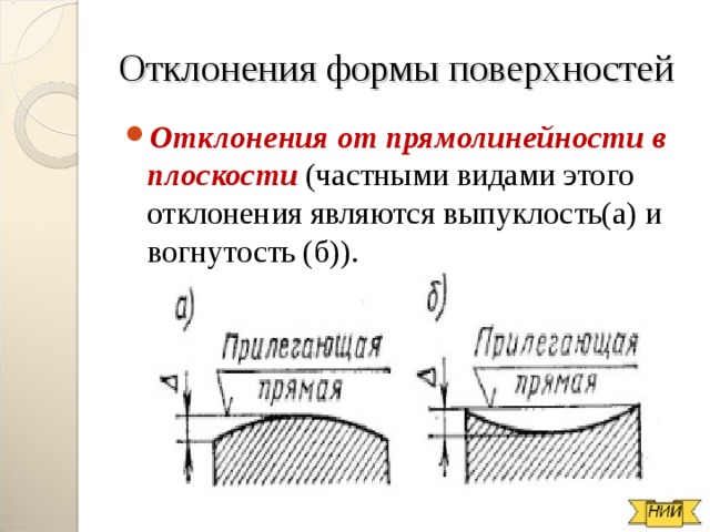 Поверхностная форма. Отклонения формы поверхностей вогнутость. Отклонение от прямолинейности в плоскости. Допуски плоскости и прямолинейности. Отклонение формы плоских поверхностей.