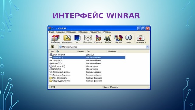 Интерфейс WinRar