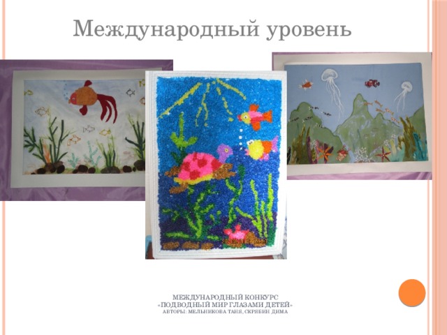 Международный уровень Международный конкурс  «Подводный мир глазами детей»  авторы: Мельникова Таня, Скрябин Дима