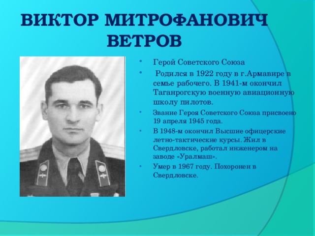 ВИКТОР МИТРОФАНОВИЧ ВЕТРОВ