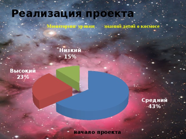 Реализация проекта   Низкий 15% Высокий 23% Средний 43% начало проекта 5