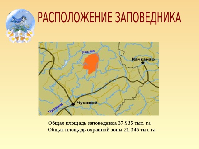 Общая площадь заповедника 37,935 тыс. га  Общая площадь охранной зоны 21,345 тыс.га
