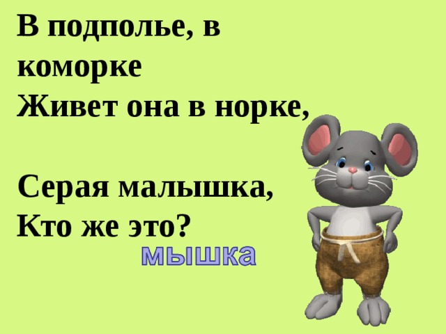 В подполье, в коморке  Живет она в норке,  Серая малышка,  Кто же это?