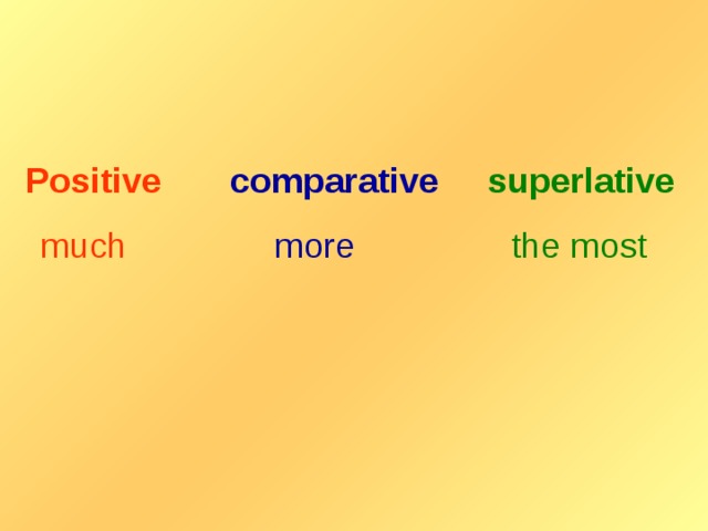 Positive  comparative  superlative  much   more  the most