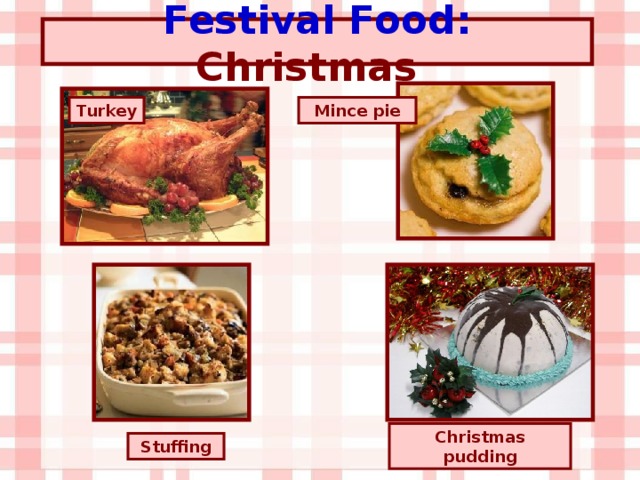 Festival Food: Christmas   Turkey Mince pie Christmas pudding Stuffing