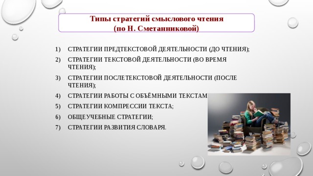 Типы стратегий смыслового чтения (по Н. Сметанниковой)