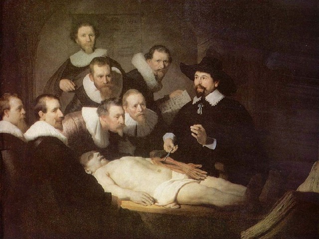Слава о Рембрандте как о незаурядном мастере распространилась по Амстердаму после завершения им группового портрета « Урок анатомии доктора Тульпа » (1632), на котором внимательные хирурги не были выстроены в параллельные ряды обращённых к зрителю голов, как то было принято в портретной живописи того времени, а строго распределены в пирамидальной композиции, позволившей психологически объединить всех действующих лиц в единую группу. Богатство мимики каждого лица и драматическое использование светотени подводит итог под годами экспериментирования, свидетельствуя о наступлении творческой зрелости художника.