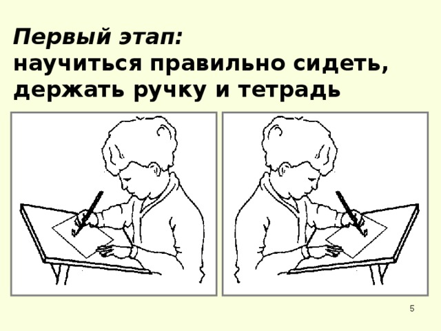 Первый этап: научиться правильно сидеть, держать ручку и тетрадь