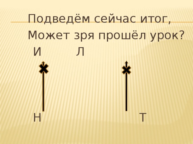 Подведём сейчас итог,   Может зря прошёл урок?   И     Л    Н Т