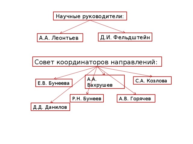 Научные руководители: Д.И. Фельдштейн А.А. Леонтьев Совет координаторов направлений: А.А. Вахрушев С.А. Козлова Е.В. Бунеева Р.Н. Бунеев А.В. Горячев Д.Д. Данилов