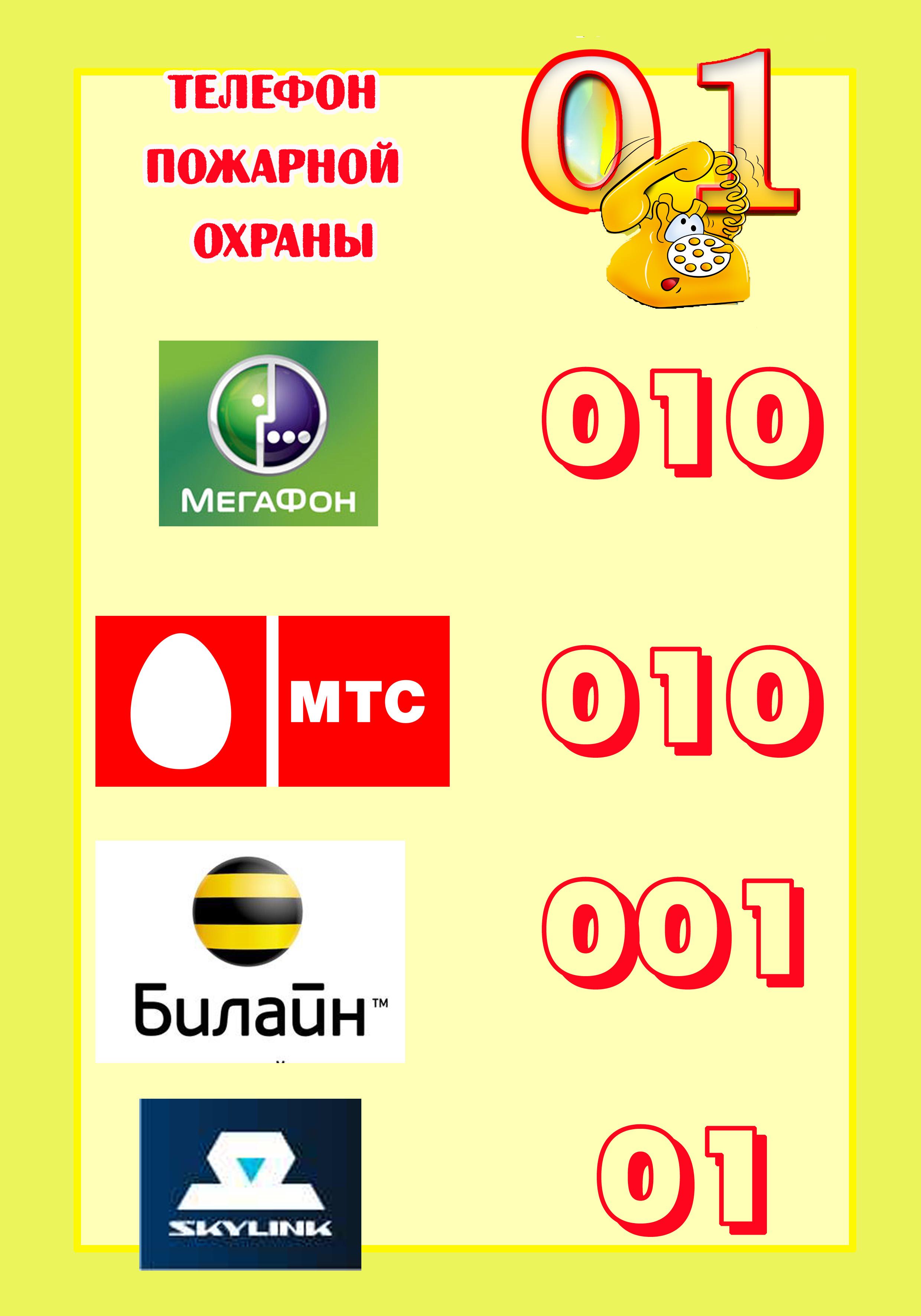 Телефон пожарных