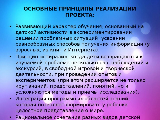 ОСНОВНЫЕ ПРИНЦИПЫ РЕАЛИЗАЦИИ ПРОЕКТА: