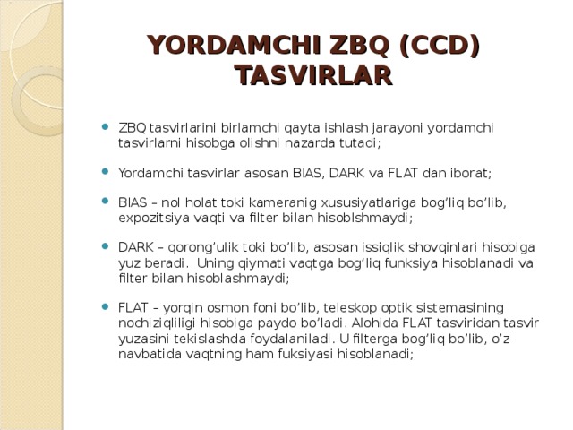 YORDAMCHI ZBQ (CCD) TASVIRLAR