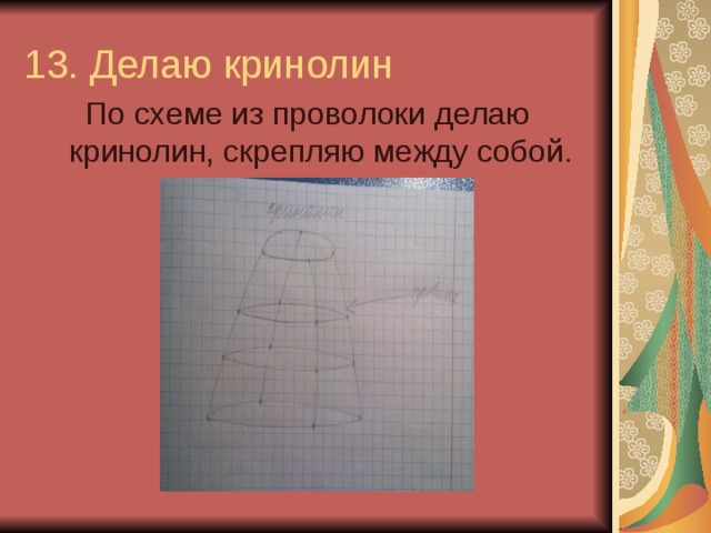 13. Делаю кринолин По схеме из проволоки делаю кринолин, скрепляю между собой.