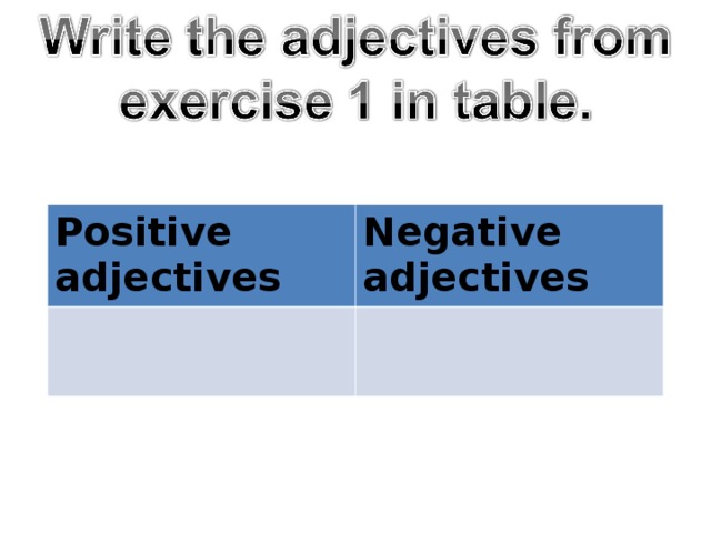 Positive adjectives Negative adjectives