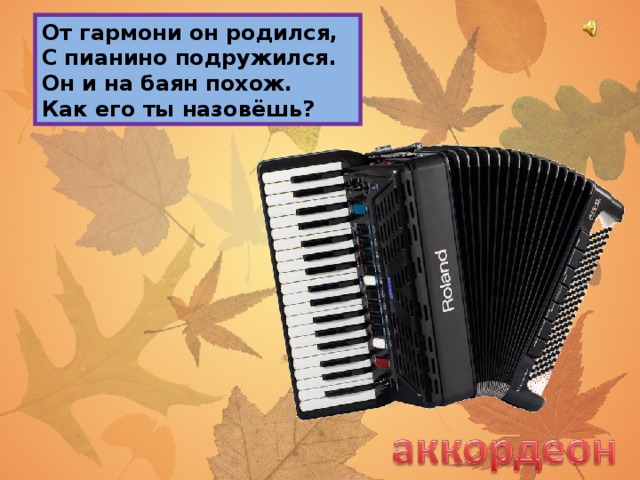 От гармони он родился,  С пианино подружился.  Он и на баян похож.  Как его ты назовёшь?