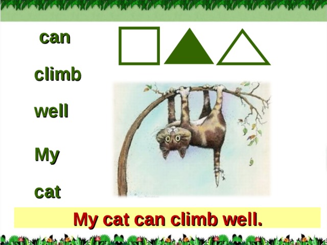 can  climb  well  My  cat  My cat can climb well. 12